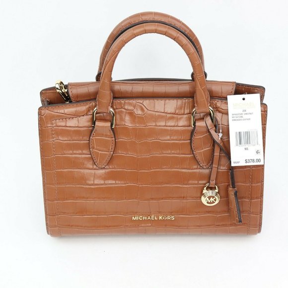 Michael Kors Zoe Medium Embossed Leather Satchel Chestnut - Picture 2 of 9
